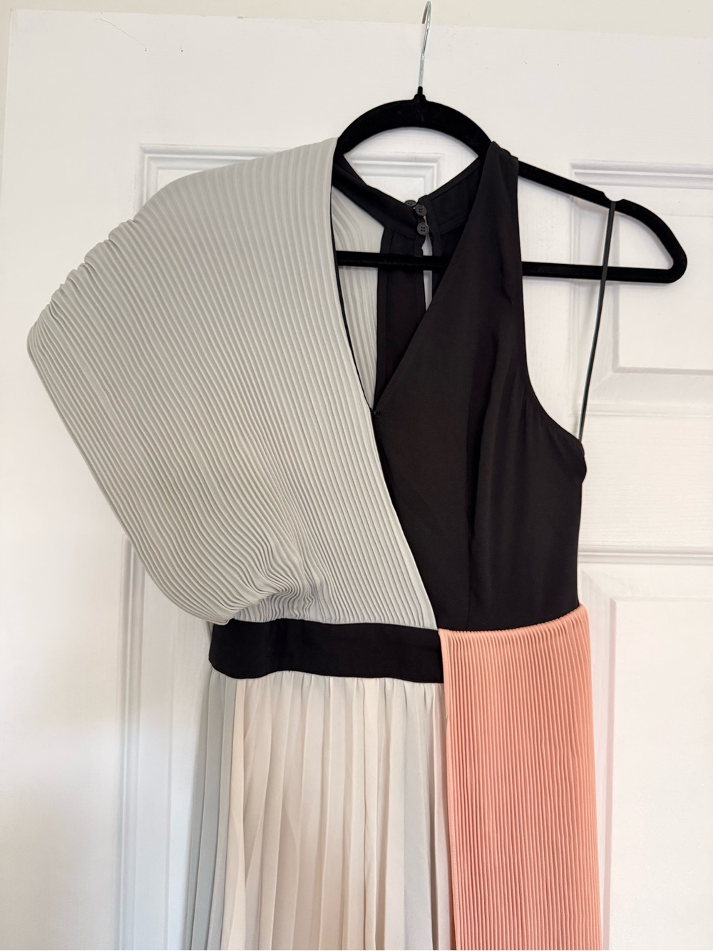 Colorblock Pleated Midi Skirt - Black, Cream & Light Gray